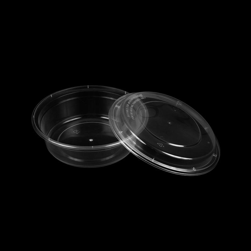 Round plastic fast food box with lid for catering transport