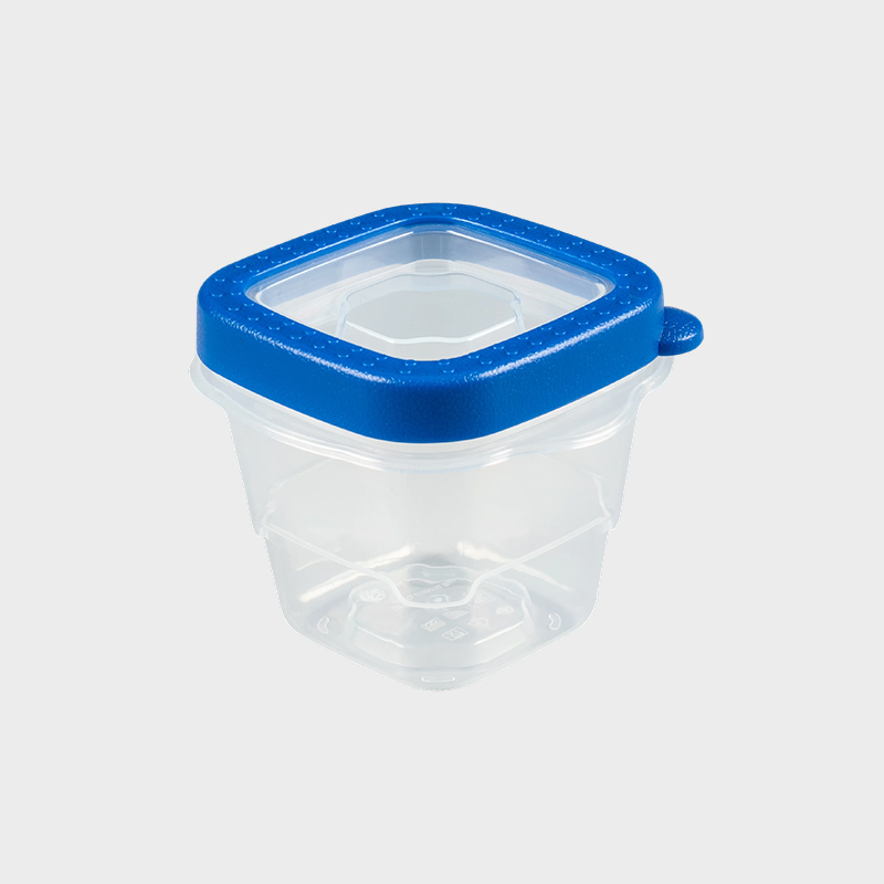 PFB023 118ml (4-Ounce) Miniature Square PP Food Preservation Container, 4-Pack Set with Blue Overmolded Lids