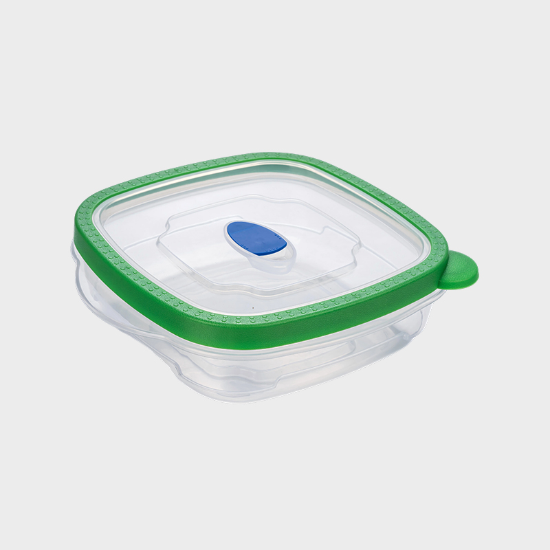 PFB027 710ml Wide-Base Shallow Square PP Food Preservation Container with Vented Green Overmolded Lid