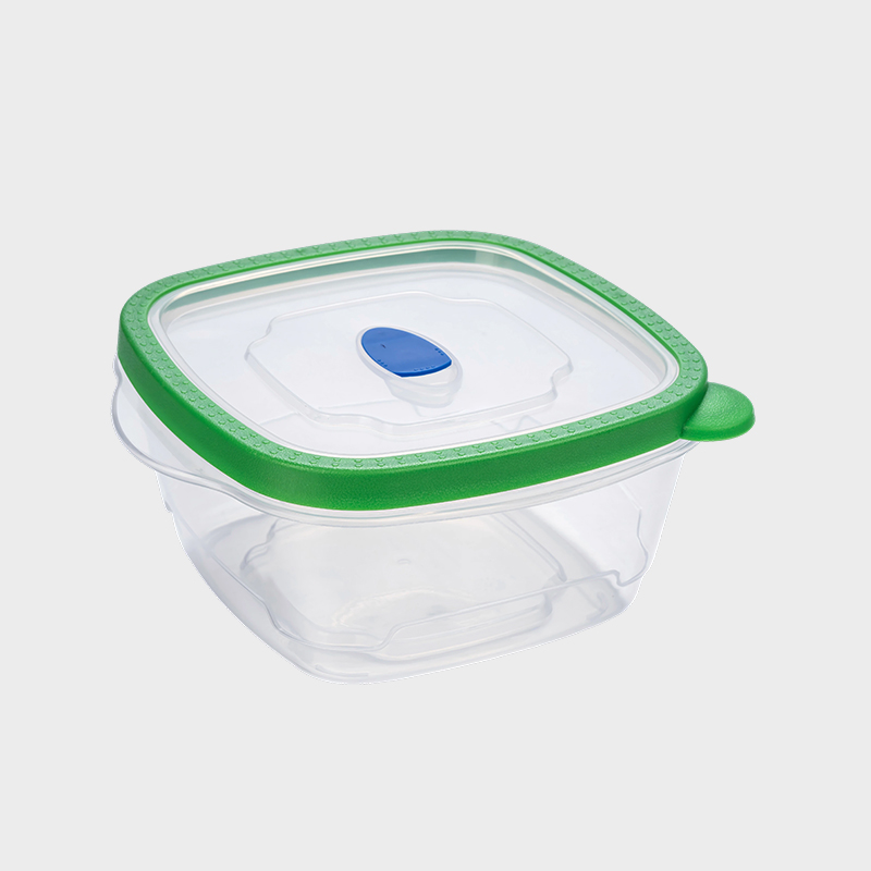 PFB028 1180ml Mid-Deep Square PP Food Preservation Container with Vented Green Overmolded Lid