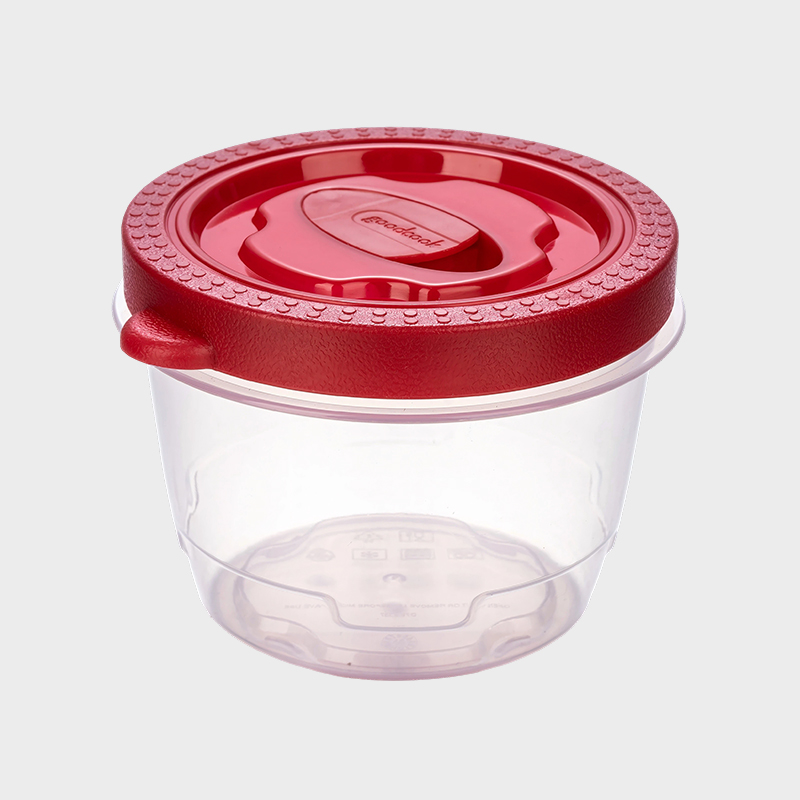 PFB052 360ml Cylindrical PP Food Preservation Container with Vented Red Overmolded Lid