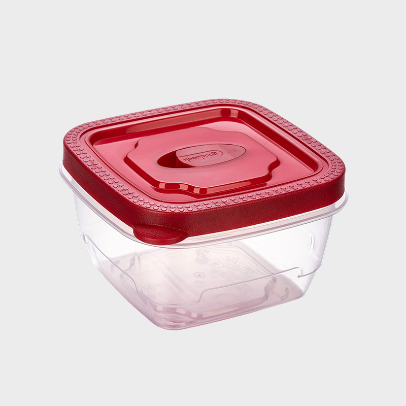PFB053 640ml Square PP Food Preservation Container with Vented Red Overmolded Lid