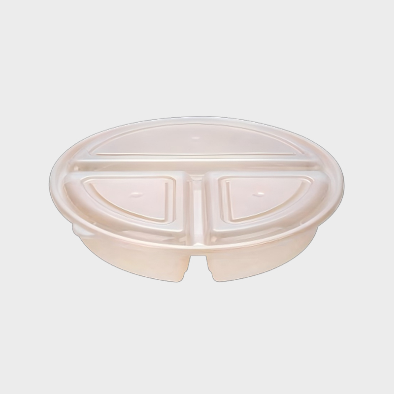 PFK004 900ml 3-Compartment Round Clear PP Disposable Meal Prep Container Set with Lid